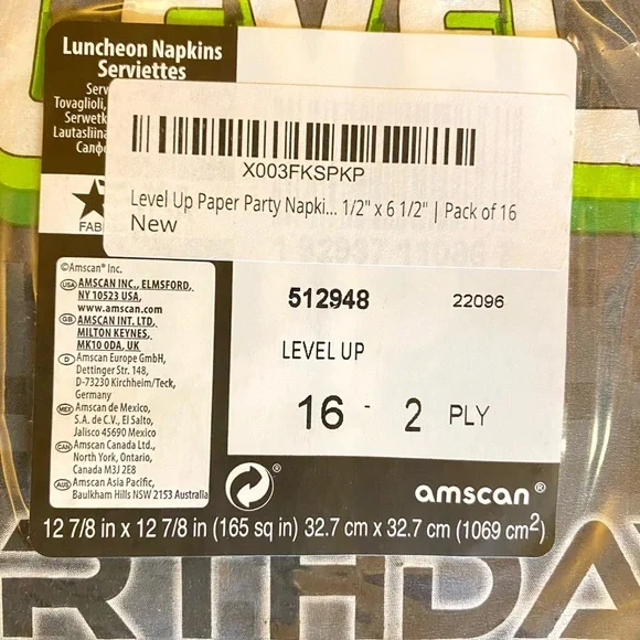 Level Up Paper Party Napkins - 6 1/2" x 6 1/2" | Pack of 16 - 2 Ply - Picture 5 of 7